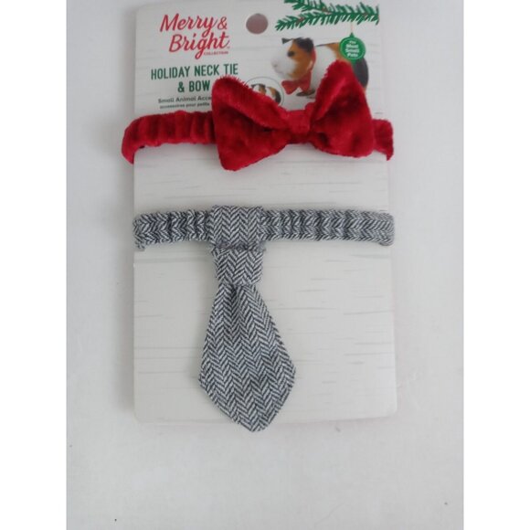 New Merry & Bright Holiday Neck Tie and Bow for Small Animals Guinea Pig - Picture 3 of 5